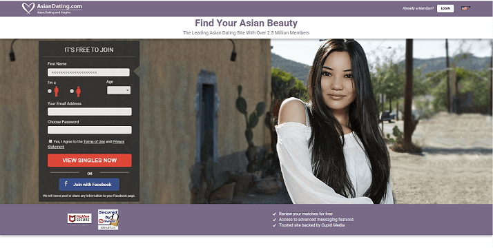 Asian Dating Homepage with beautiful Asian young Lady smiling 