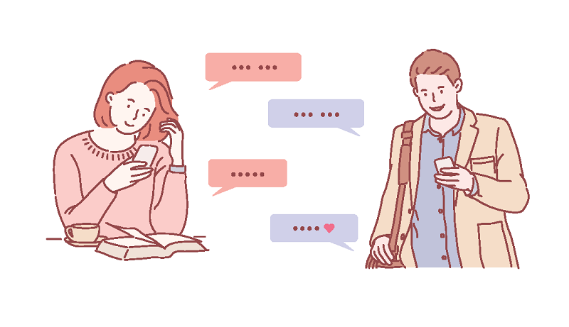 vector art of a woman and man texting each other