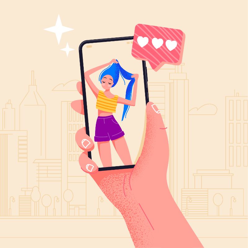 vector art of someone looking at a woman on their smartphone screen