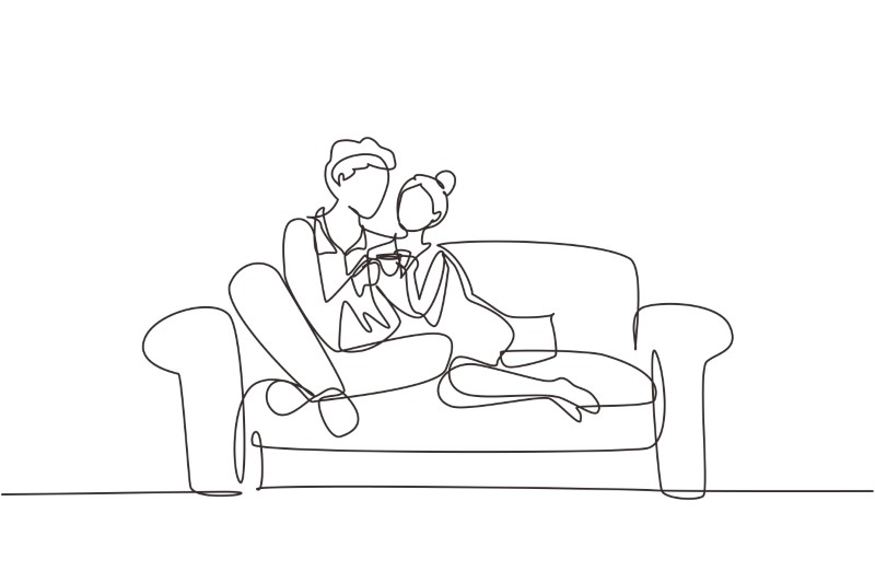 line art of a couple spending quality time on the sofa