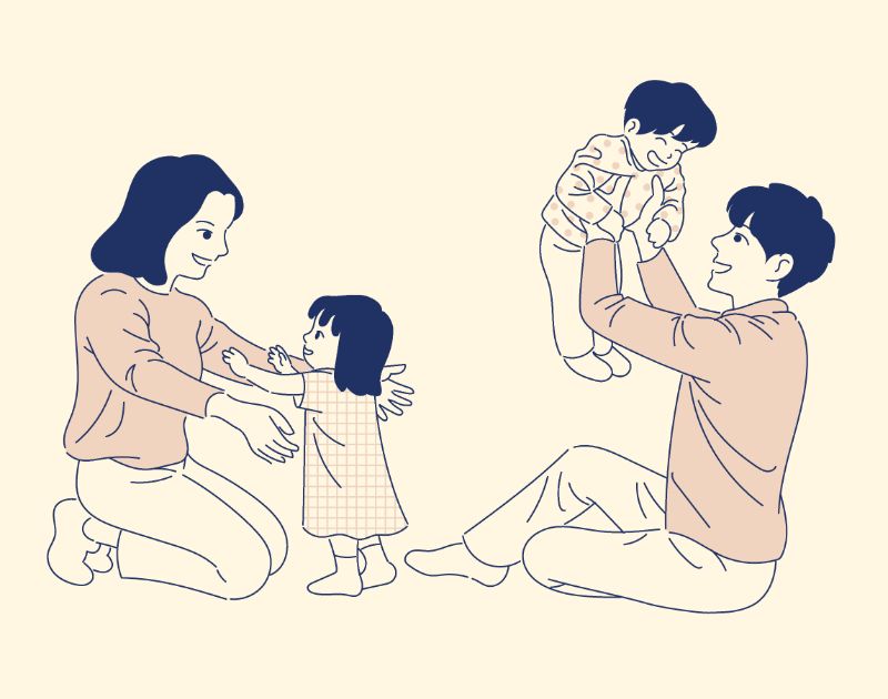 illustration of a happy family with two kids