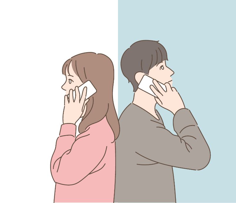 illustration of a couple talking to each other on the phone 