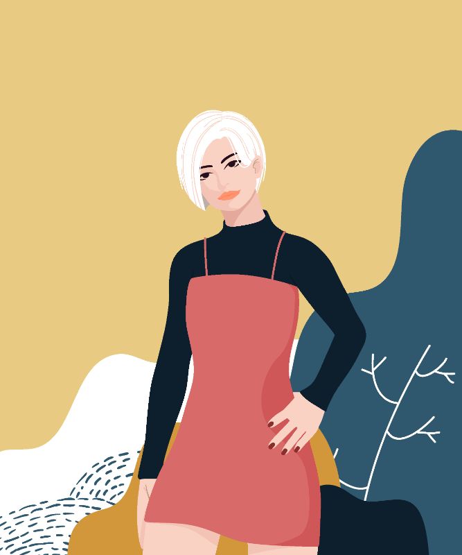 vector art of a woman with white, short hair