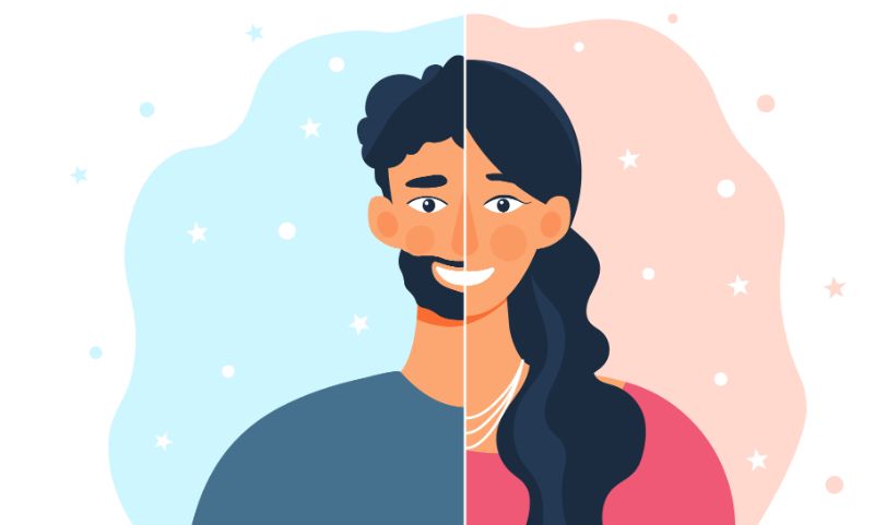 vector art of half face of a man, half of a woman
